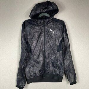 Puma Storm Cell Running Lightweight Hooded Jacket Full Zip Black Gray Sz S